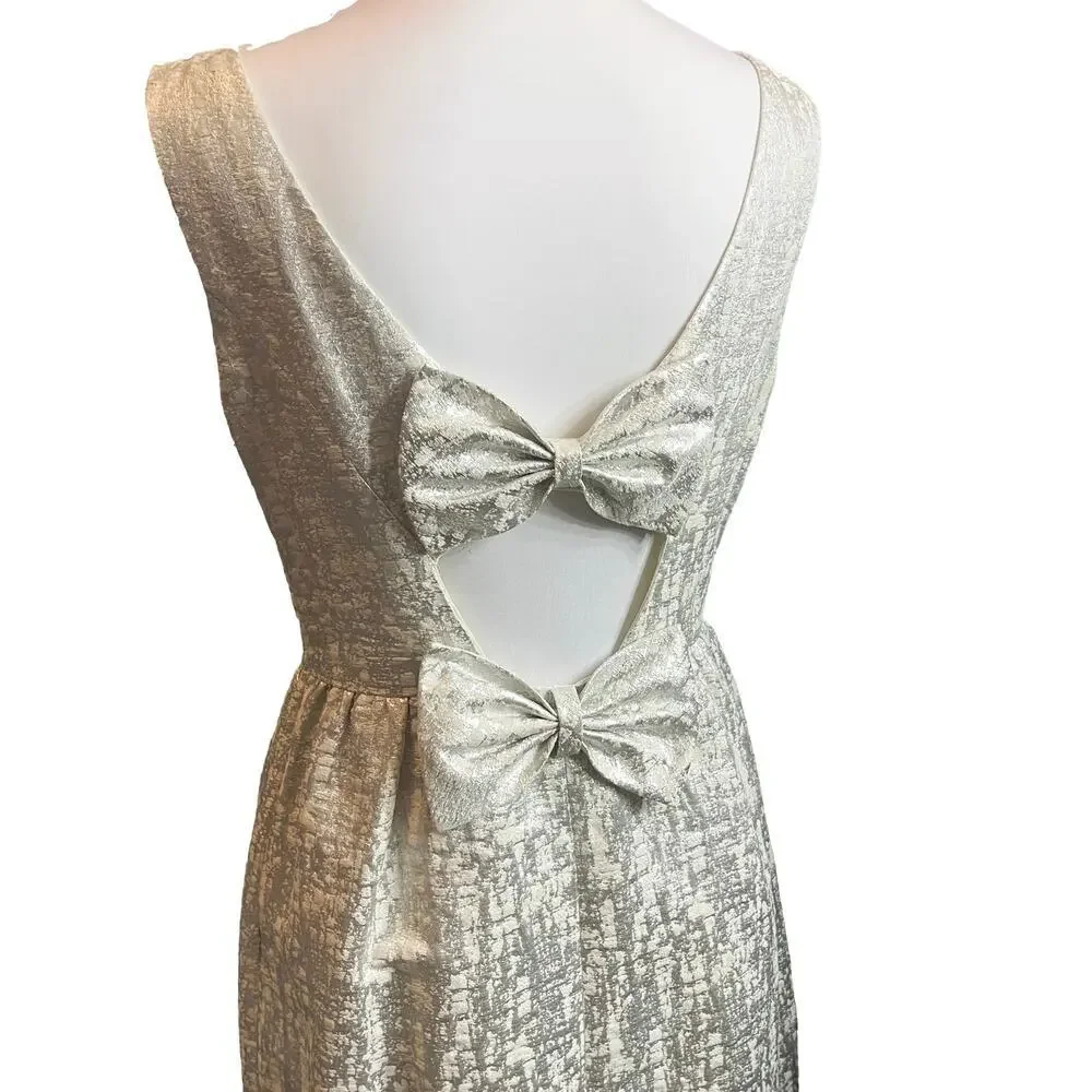 Vintage Erin Fetherston Coquette Retro Metallic Bow Dress 10 Bridal Shower - Picture 7 of 11